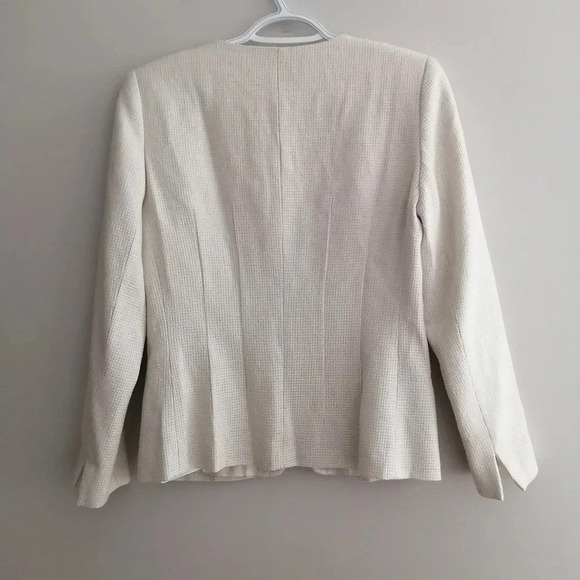Lafayette 148 New York White Tweed Collarless Zip Up Blazer Size 4 - Picture 4 of 16